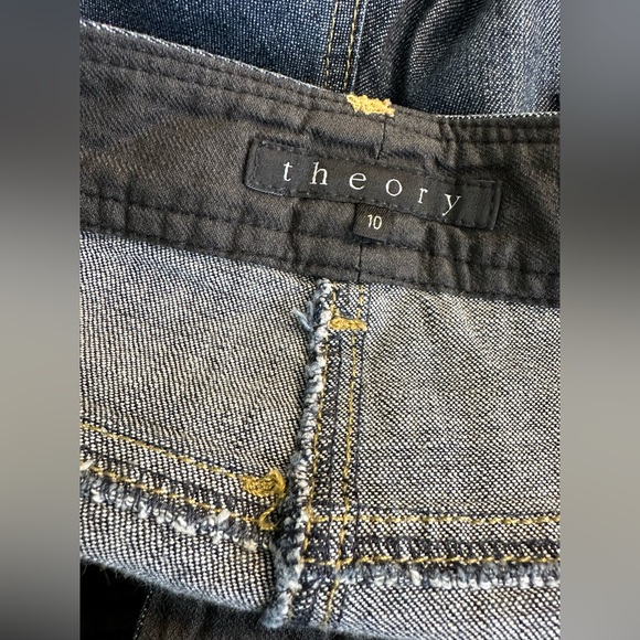 THEORY Wide Leg Flare Denim Trouser Jeans Dark Wash Workwear Career Low Rise - Picture 8 of 11